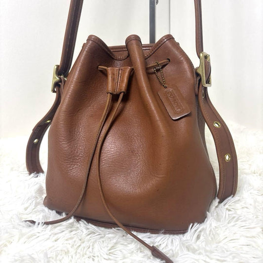 COACH Drawstring Shoulder Bag Purse Old coach Leather Brown Auth Used Women's
