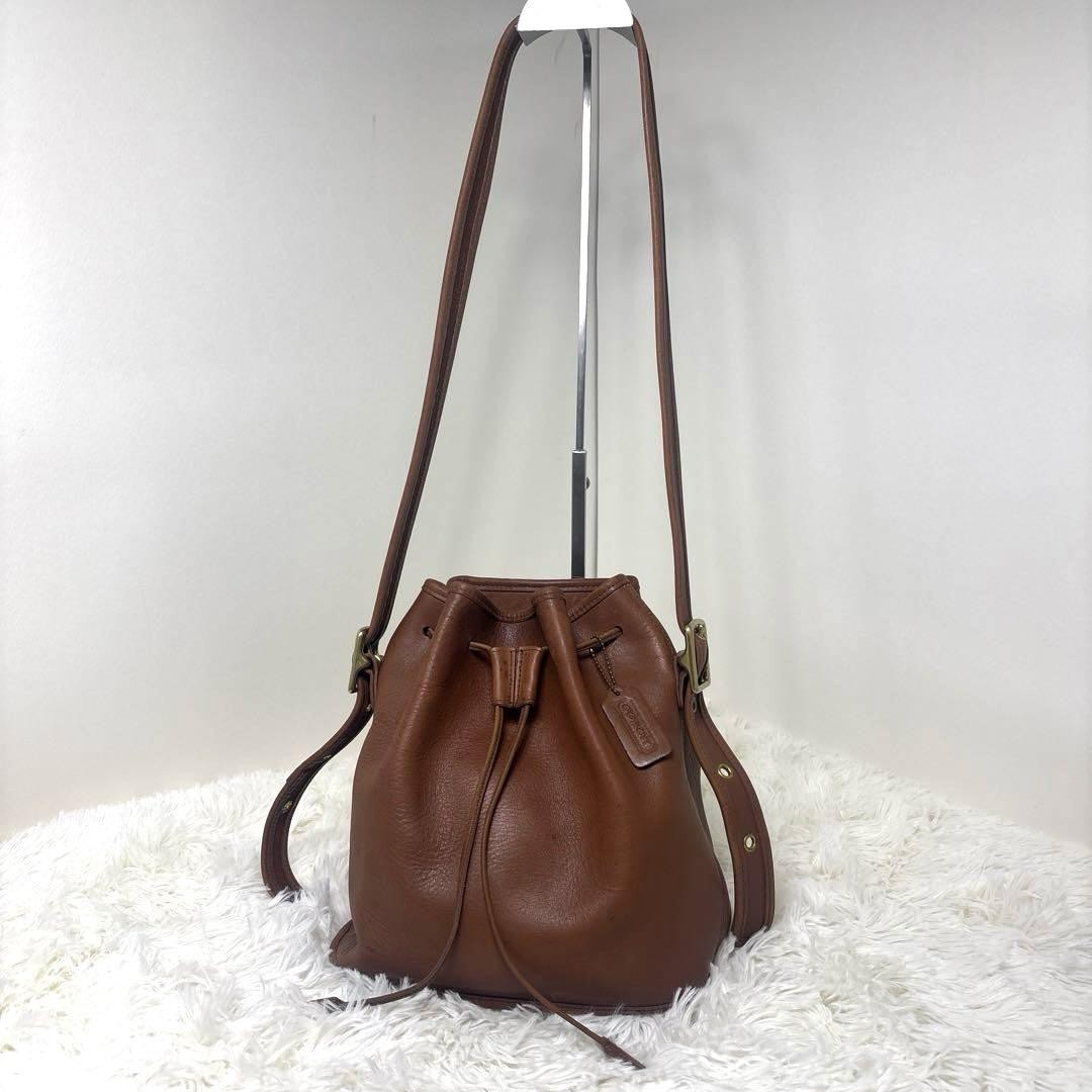 COACH Drawstring Shoulder Bag Purse Old coach Leather Brown Auth Used Women's