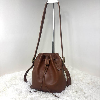 COACH Drawstring Shoulder Bag Purse Old coach Leather Brown Auth Used Women's