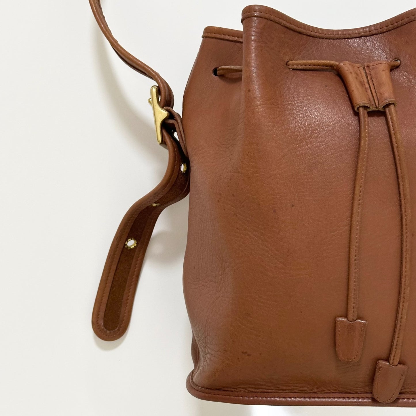 COACH Drawstring Shoulder Bag Purse Old coach Leather Brown Auth Used Women's