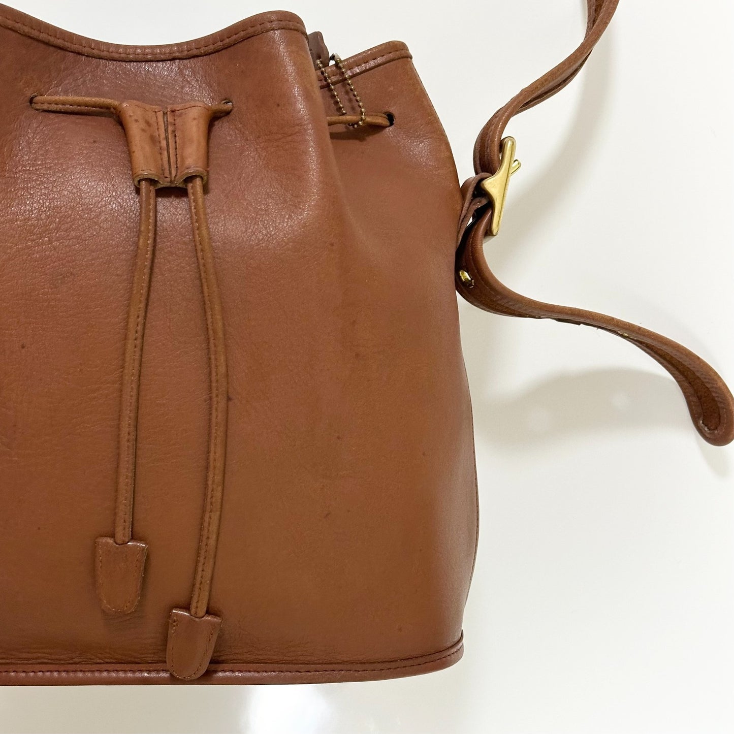 COACH Drawstring Shoulder Bag Purse Old coach Leather Brown Auth Used Women's