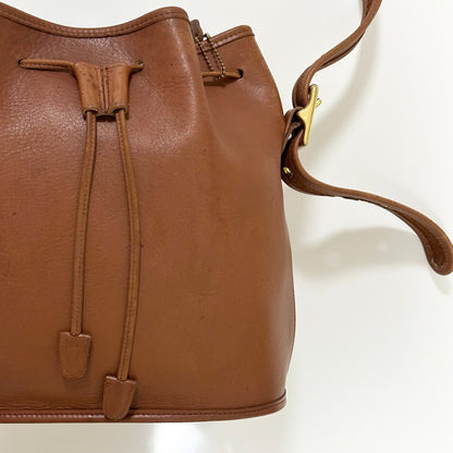 COACH Drawstring Shoulder Bag Purse Old coach Leather Brown Auth Used Women's