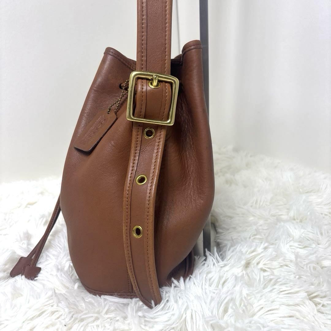 COACH Drawstring Shoulder Bag Purse Old coach Leather Brown Auth Used Women's