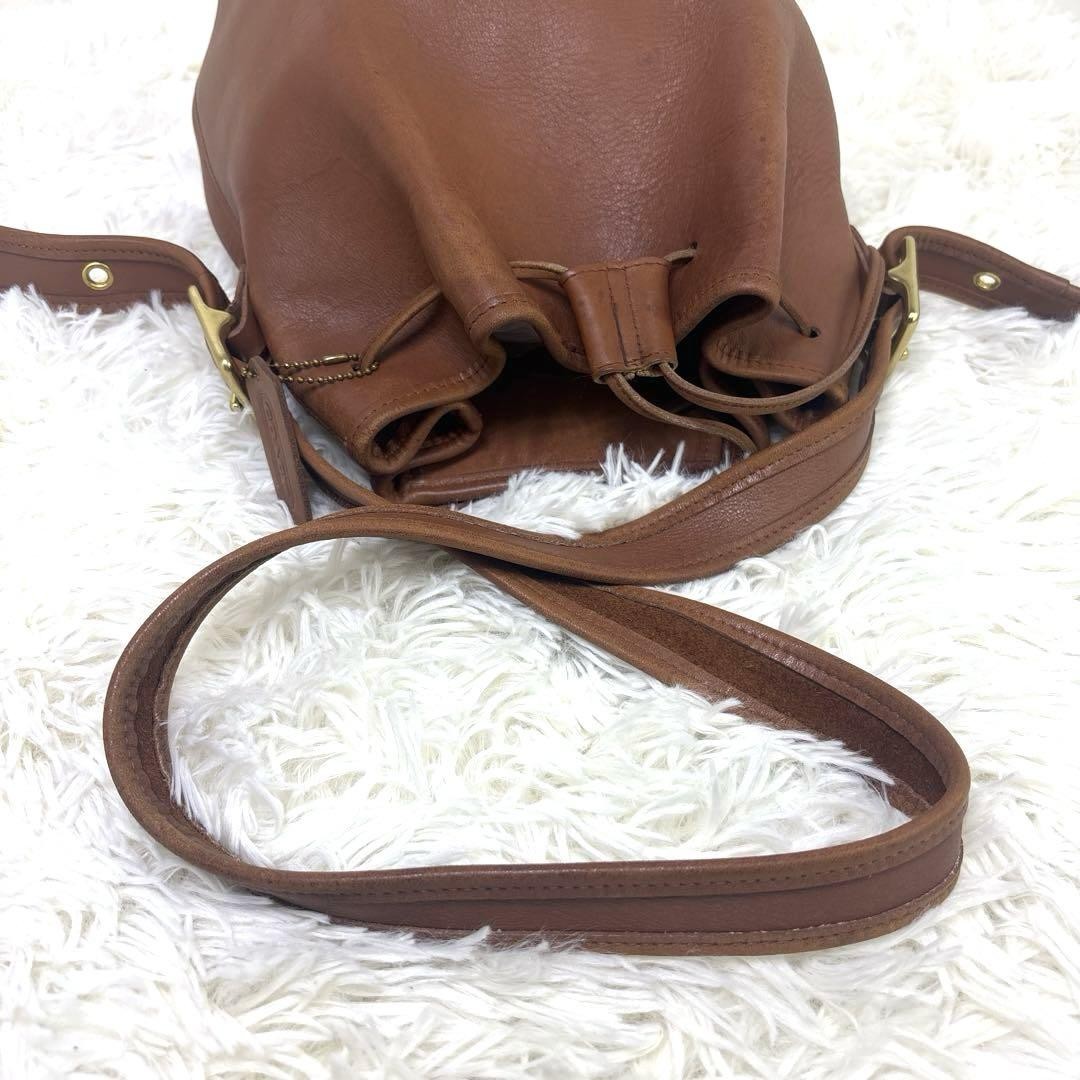 COACH Drawstring Shoulder Bag Purse Old coach Leather Brown Auth Used Women's