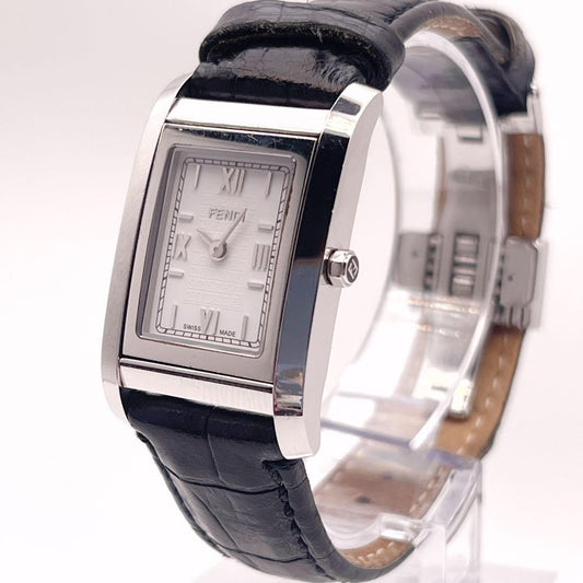 FENDI Quartz Watch Wristwatch FF Zucca Logo White Silver Women's Authentic
