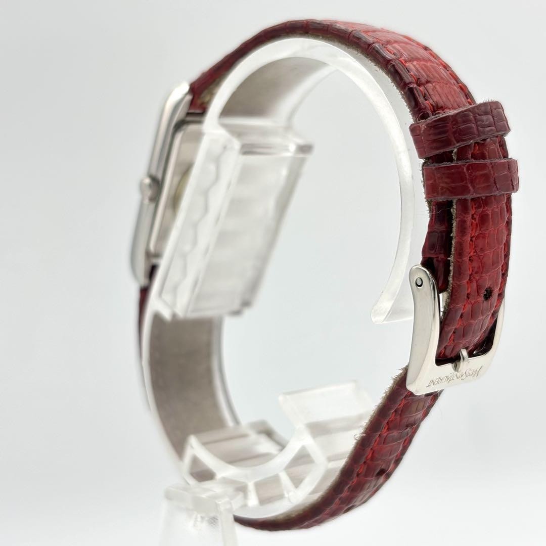 Saint Laurent Quartz Watch Wristwatch Logo White Red Women's Authentic