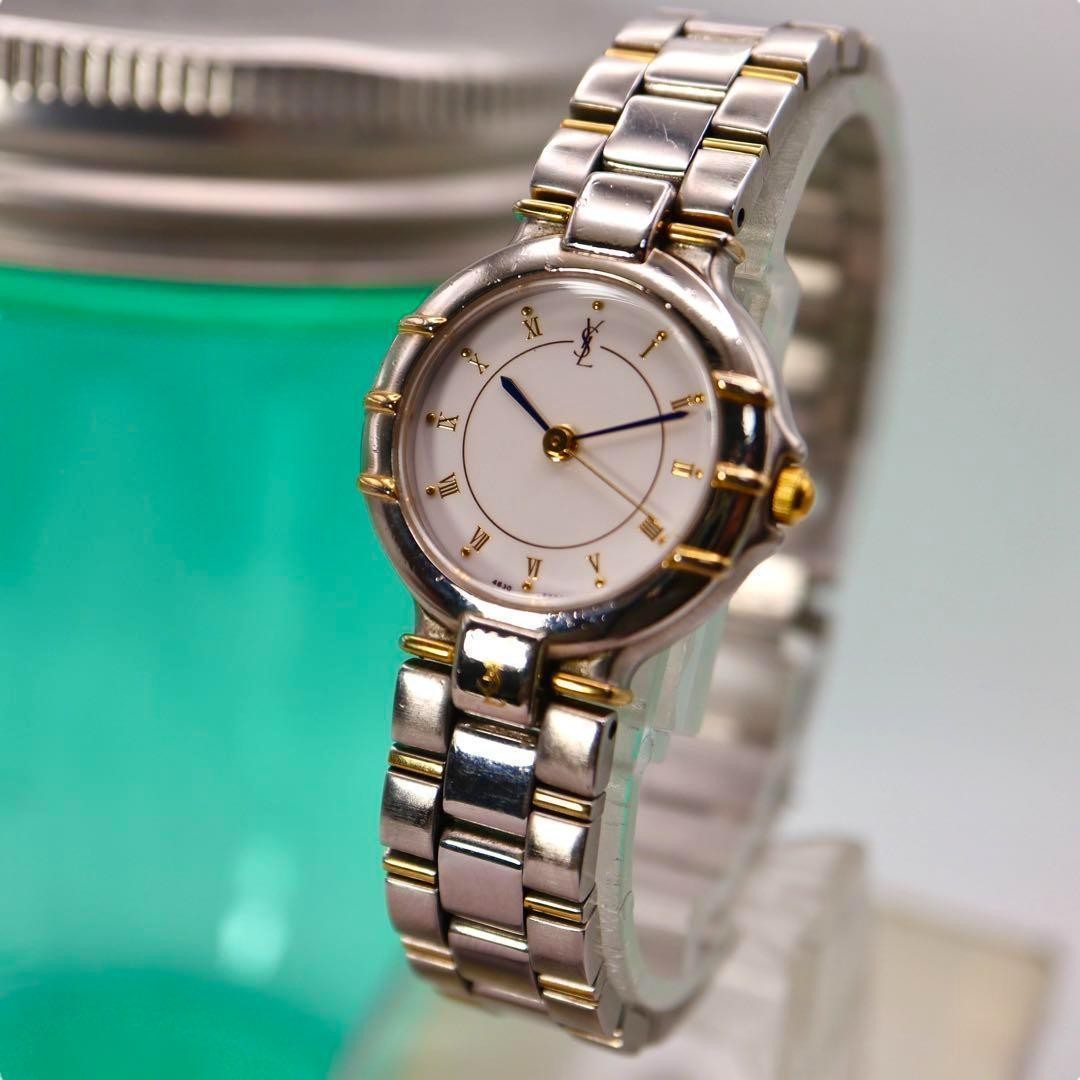 Saint Laurent Quartz Watch Wristwatch YSL Cassandra White Silver Women's Auth
