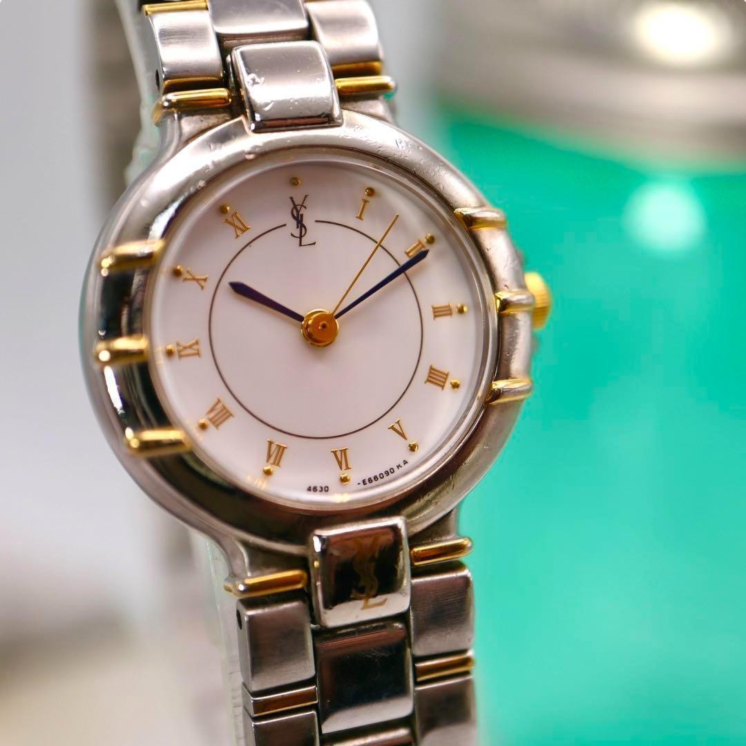 Saint Laurent Quartz Watch Wristwatch YSL Cassandra White Silver Women's Auth
