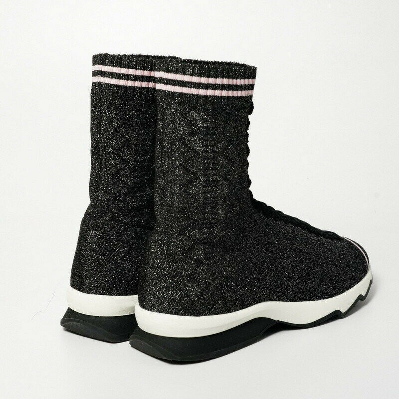 FENDI Socks Sneakers Shoes Glitter Knit Boots EU 39 US 9 Black Authentic