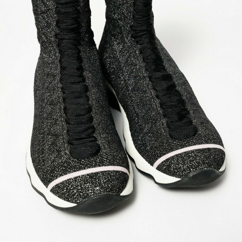 FENDI Socks Sneakers Shoes Glitter Knit Boots EU 39 US 9 Black Authentic