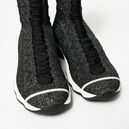 FENDI Socks Sneakers Shoes Glitter Knit Boots EU 39 US 9 Black Authentic