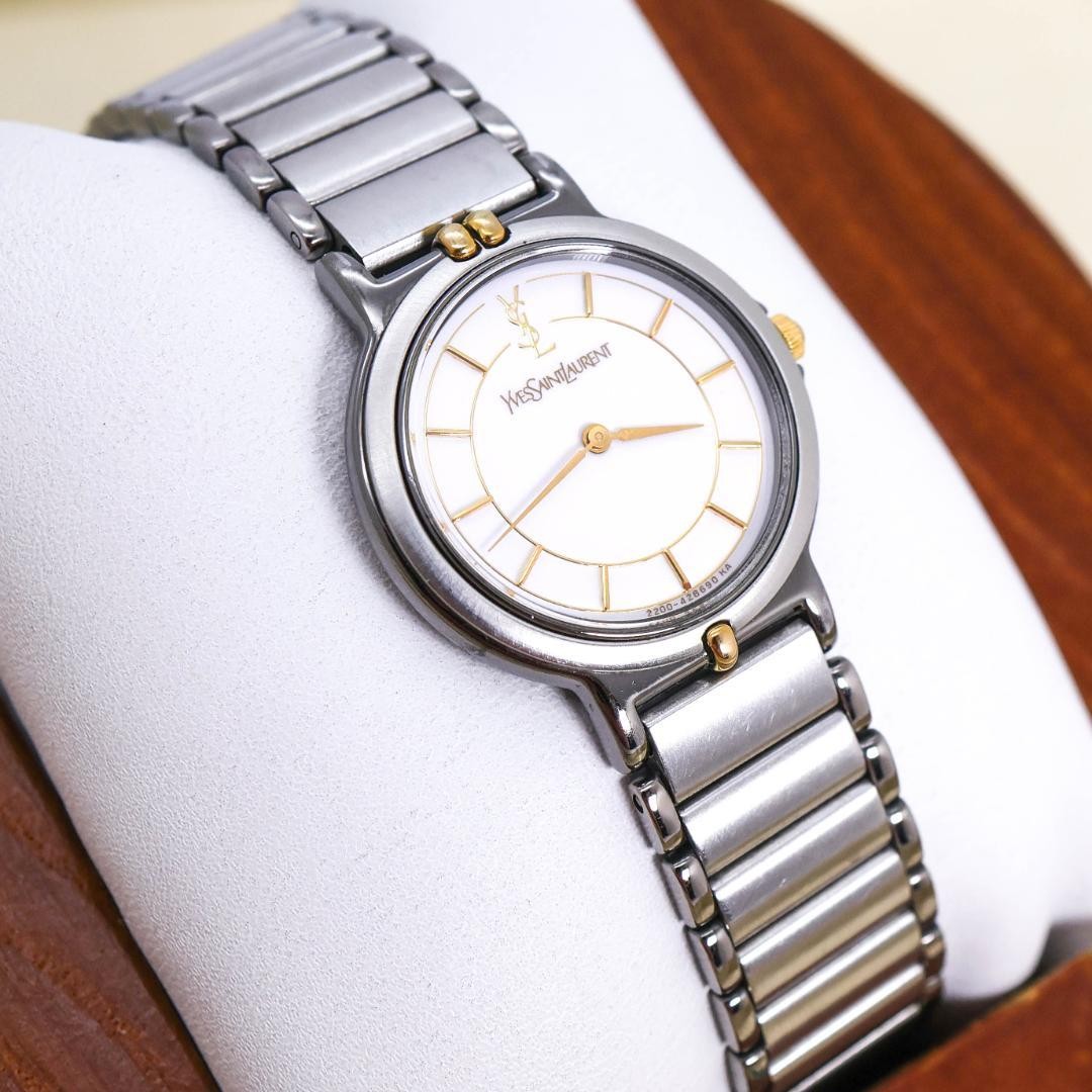 Saint Laurent Quartz Watch Wristwatch YSL Cassandra Gold Silver Women's Auth