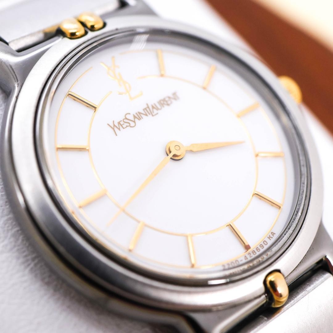 Saint Laurent Quartz Watch Wristwatch YSL Cassandra Gold Silver Women's Auth