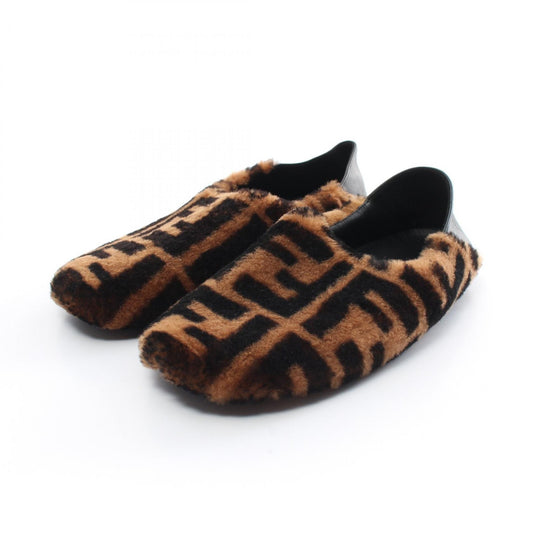 FENDI Room Shoes FF Zucca EU 36 US 6 Leather Boa Brown Black Authentic