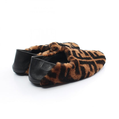 FENDI Room Shoes FF Zucca EU 36 US 6 Leather Boa Brown Black Authentic