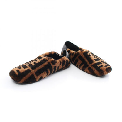 FENDI Room Shoes FF Zucca EU 36 US 6 Leather Boa Brown Black Authentic