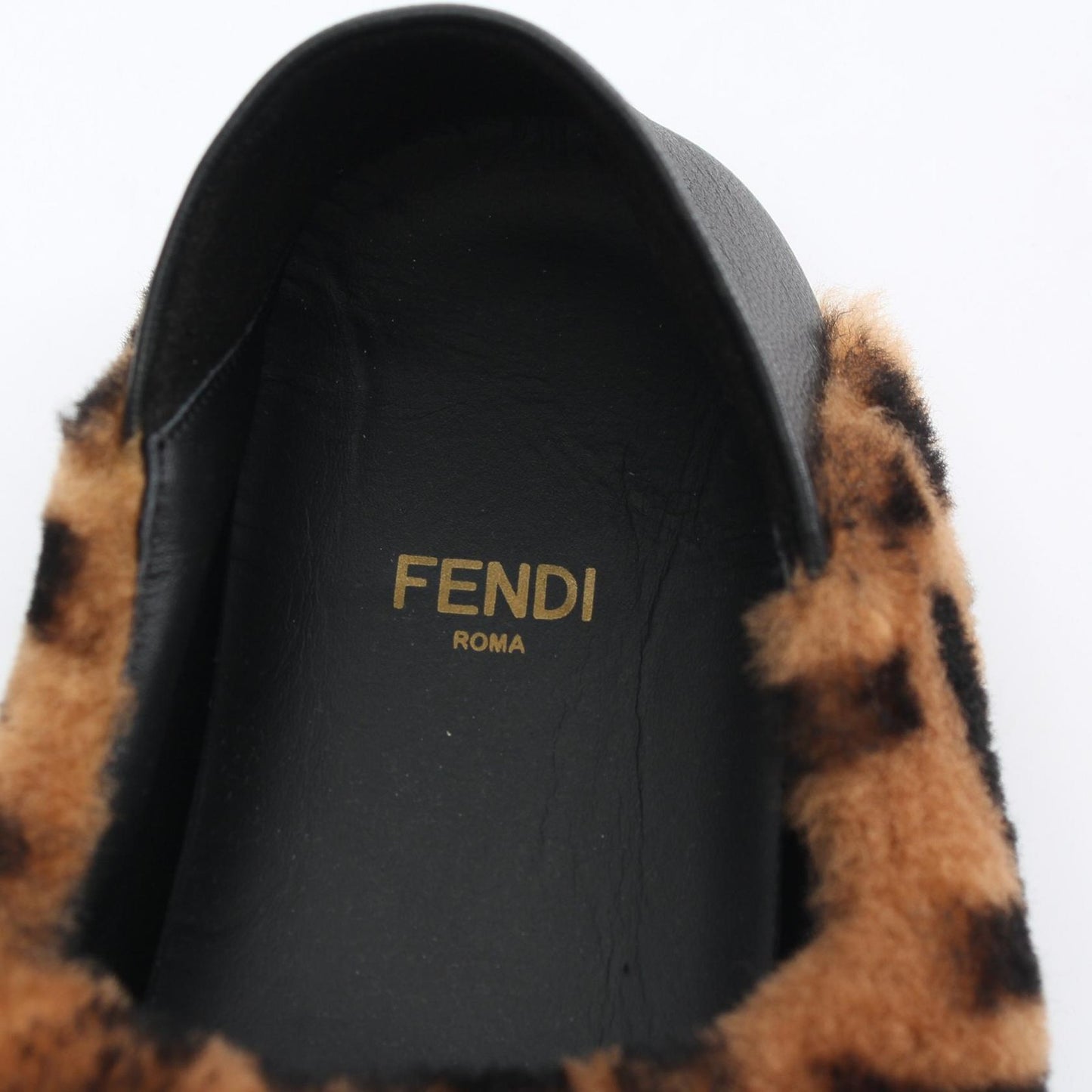 FENDI Room Shoes FF Zucca EU 36 US 6 Leather Boa Brown Black Authentic