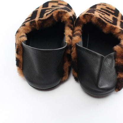FENDI Room Shoes FF Zucca EU 36 US 6 Leather Boa Brown Black Authentic