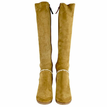 FENDI Long Boots Shoes EU 36.5 US 6.5 Suede Mouton Beige Authentic