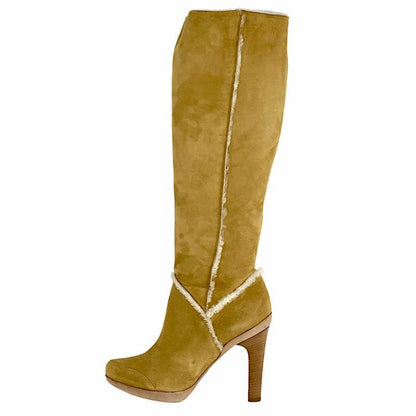 FENDI Long Boots Shoes EU 36.5 US 6.5 Suede Mouton Beige Authentic