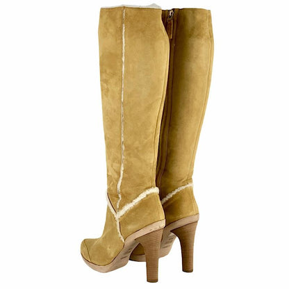 FENDI Long Boots Shoes EU 36.5 US 6.5 Suede Mouton Beige Authentic