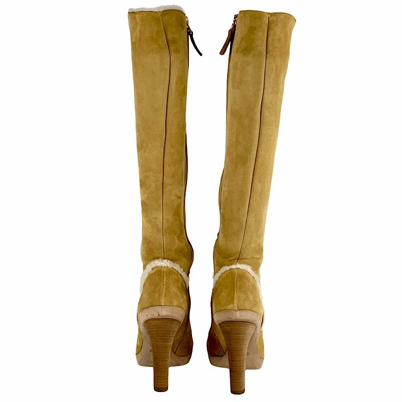 FENDI Long Boots Shoes EU 36.5 US 6.5 Suede Mouton Beige Authentic