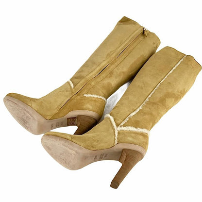 FENDI Long Boots Shoes EU 36.5 US 6.5 Suede Mouton Beige Authentic
