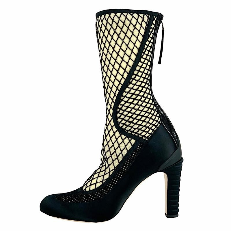 FENDI Short Boots Shoes EU 38 US 8 Fabric Satin Black Authentic