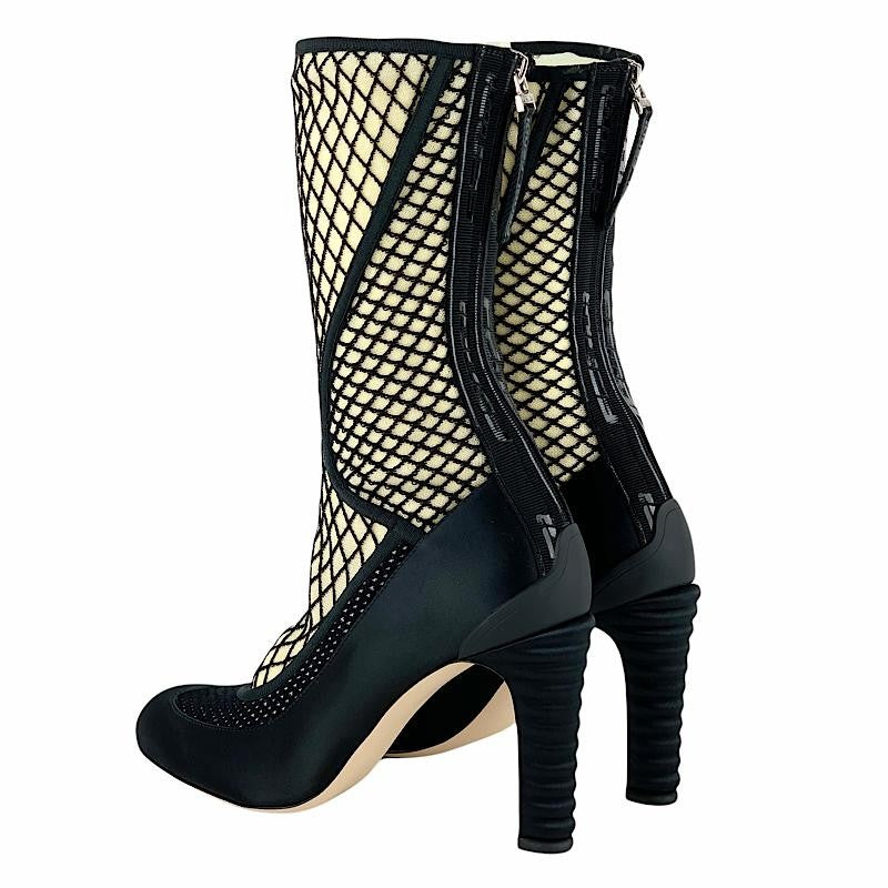 FENDI Short Boots Shoes EU 38 US 8 Fabric Satin Black Authentic