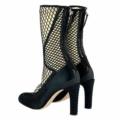 FENDI Short Boots Shoes EU 38 US 8 Fabric Satin Black Authentic