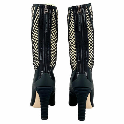 FENDI Short Boots Shoes EU 38 US 8 Fabric Satin Black Authentic