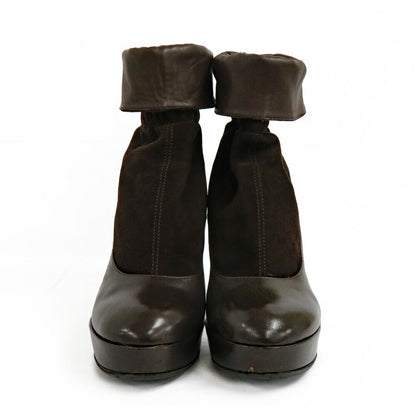 FENDI Short Boots Shoes EU 36.5 US 6.5 Leather Suede Brown Authentic