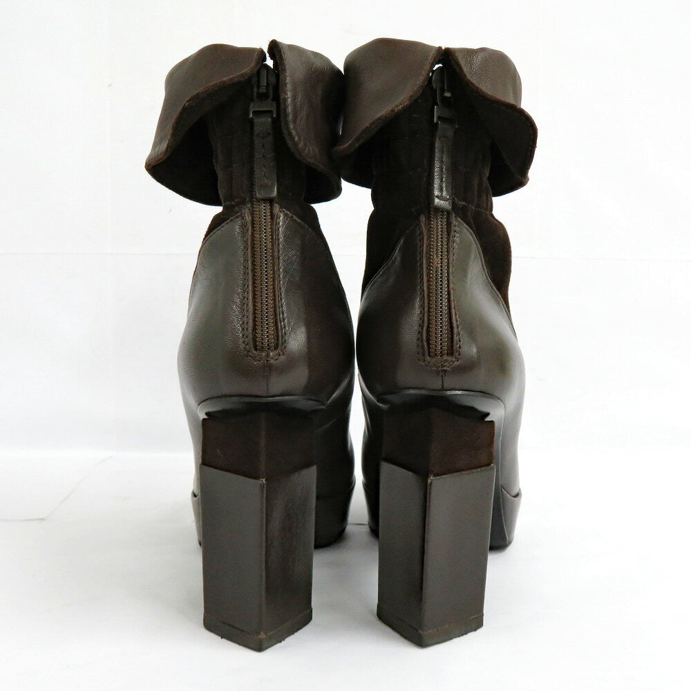 FENDI Short Boots Shoes EU 36.5 US 6.5 Leather Suede Brown Authentic