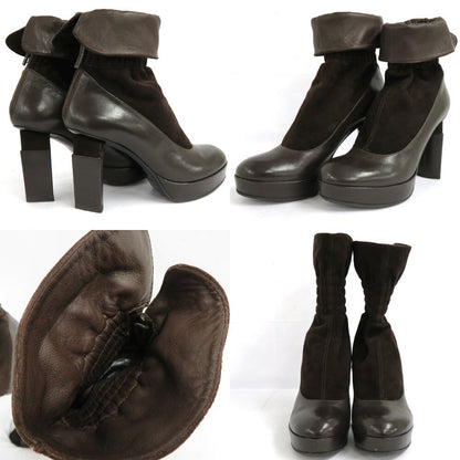 FENDI Short Boots Shoes EU 36.5 US 6.5 Leather Suede Brown Authentic