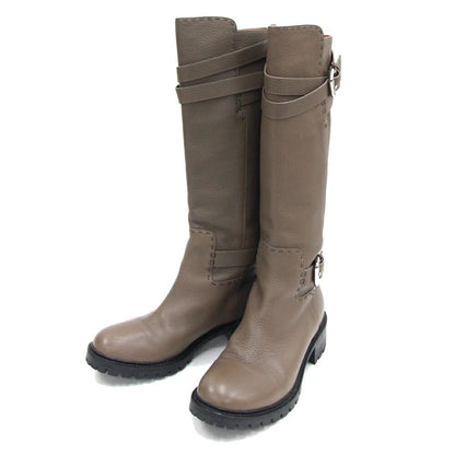 FENDI Long Boots Shoes EU 37 US 7 Leather Brown Authentic