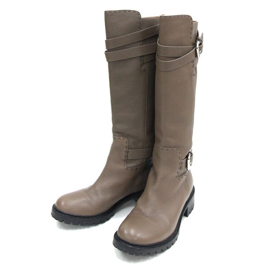 FENDI Long Boots Shoes EU 37 US 7 Leather Brown Authentic