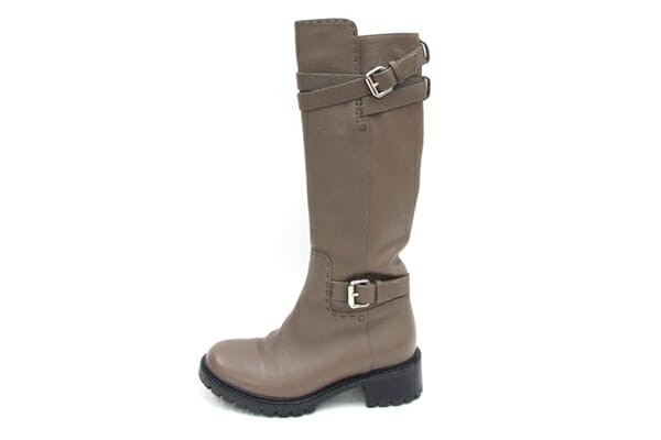 FENDI Long Boots Shoes EU 37 US 7 Leather Brown Authentic