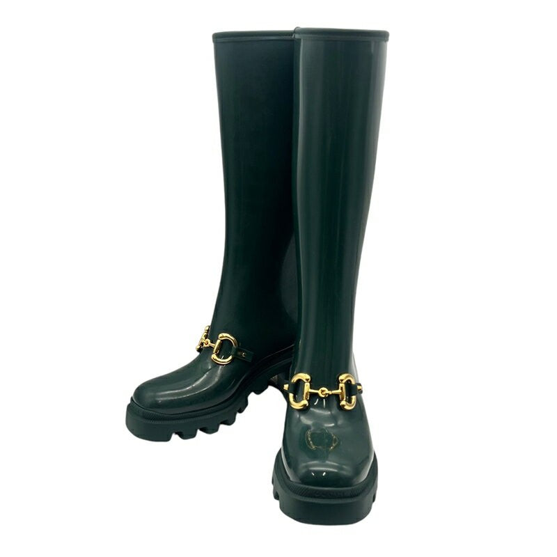 GUCCI Rain Long Boots Shoes Horsebit EU 36 US 6 Green Authentic