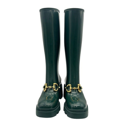 GUCCI Rain Long Boots Shoes Horsebit EU 36 US 6 Green Authentic