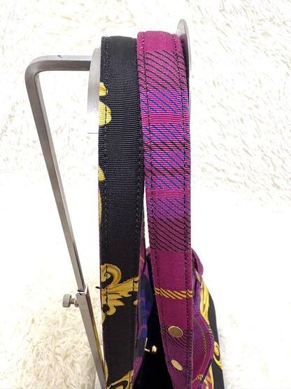VERSACE Hand Bag Tote Purse Nylon Canvas Multicolor Pink Authentic