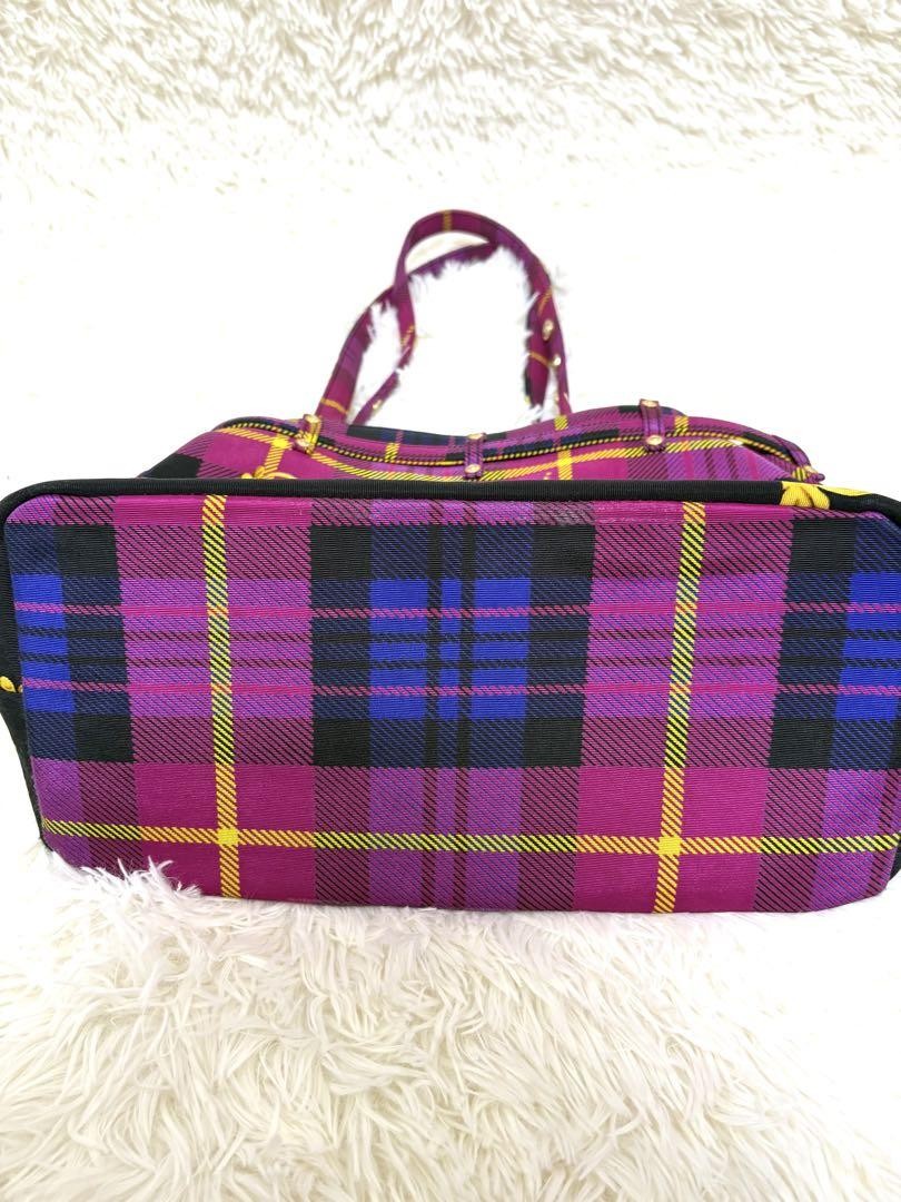 VERSACE Hand Bag Tote Purse Nylon Canvas Multicolor Pink Authentic