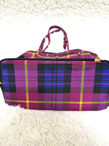 VERSACE Hand Bag Tote Purse Nylon Canvas Multicolor Pink Authentic
