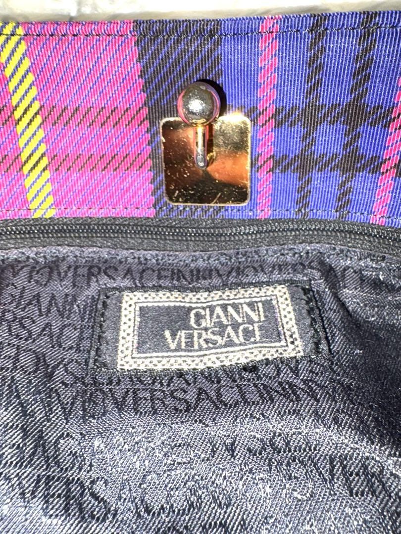 VERSACE Hand Bag Tote Purse Nylon Canvas Multicolor Pink Authentic