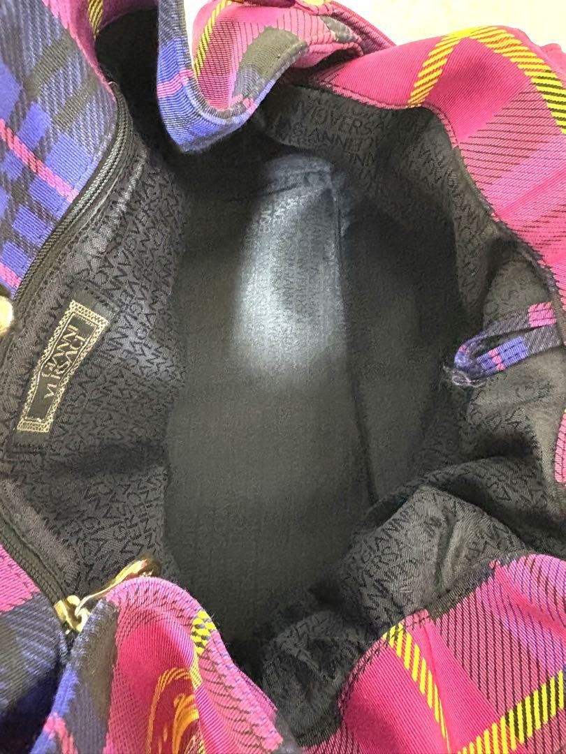 VERSACE Hand Bag Tote Purse Nylon Canvas Multicolor Pink Authentic