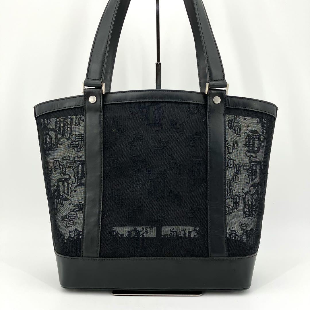 VERSACE Hand Bag Tote Purse Mesh Leather Black Authentic