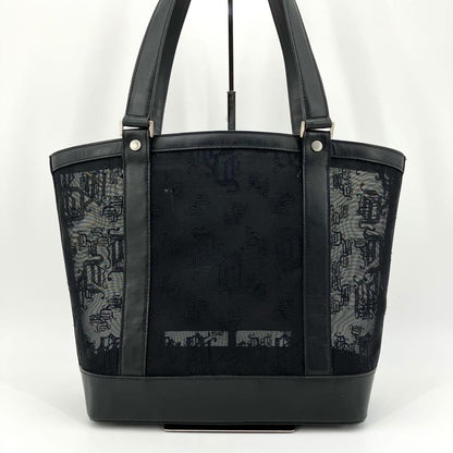VERSACE Hand Bag Tote Purse Mesh Leather Black Authentic