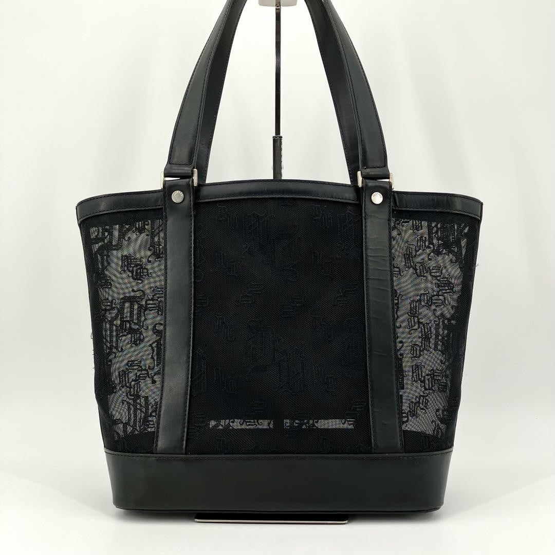 VERSACE Hand Bag Tote Purse Mesh Leather Black Authentic
