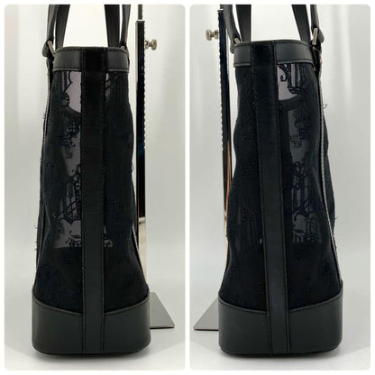 VERSACE Hand Bag Tote Purse Mesh Leather Black Authentic