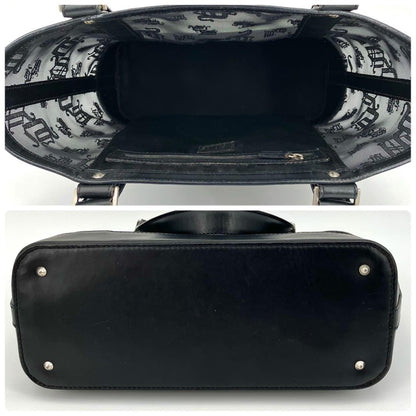 VERSACE Hand Bag Tote Purse Mesh Leather Black Authentic
