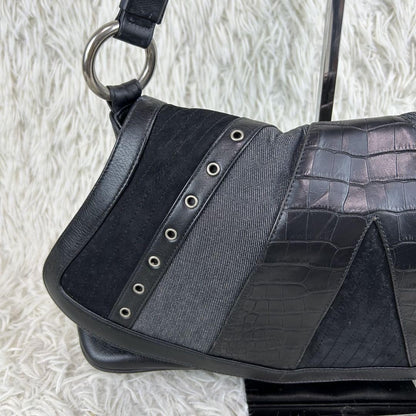 VERSACE Shoulder Bag Purse Leather Suede Black Authentic
